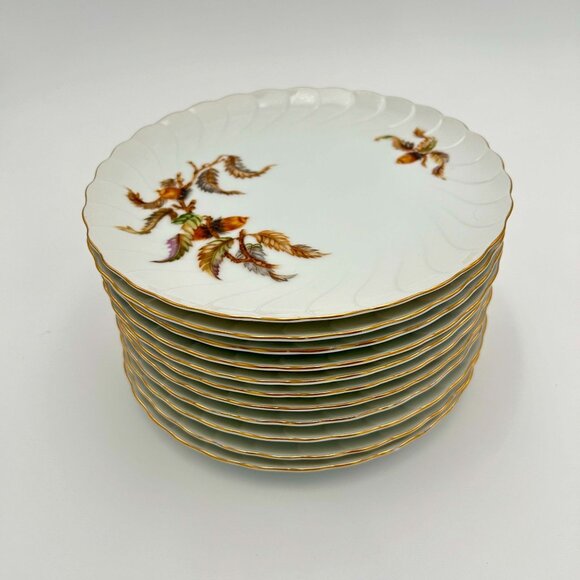 Set of 4 Hutschenreuther Selb Bavarian Porcelain Dessert Pie Plates Gold Rim - Picture 5 of 12
